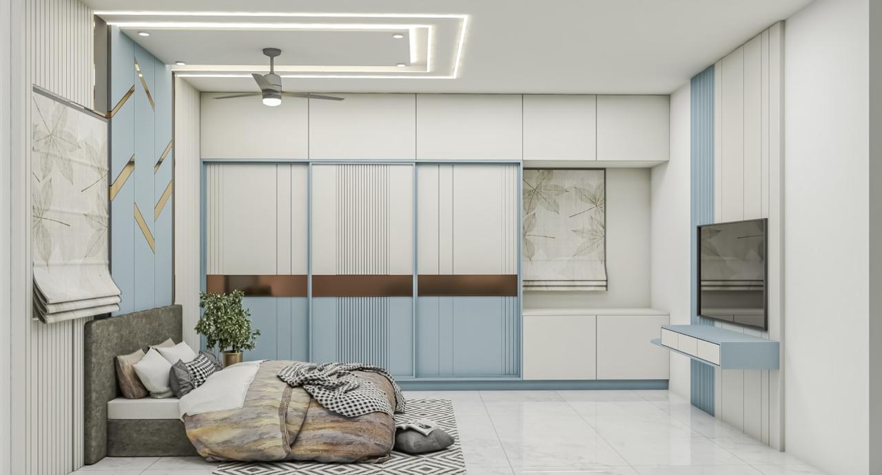 Bedroom — Blue Sliding Wardrobe