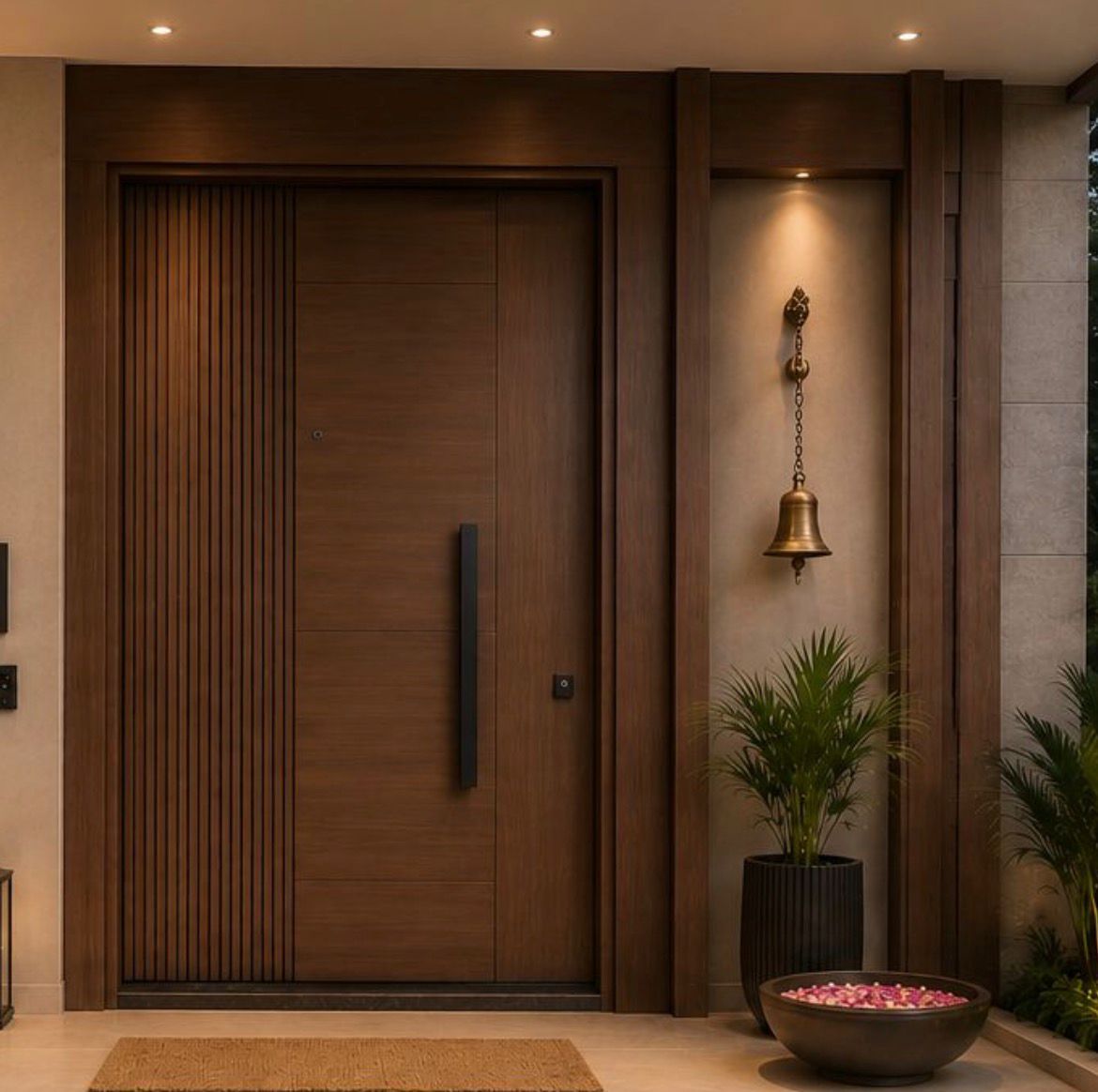 Foyer — Wooden Main Door & Brass Bell