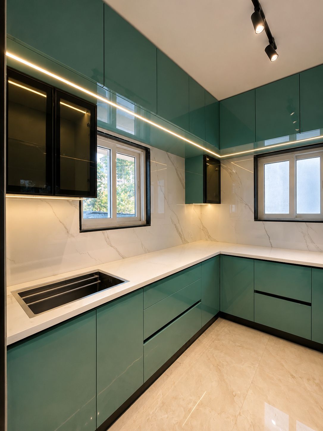 Modular kitchen — detail of cabinetry and finishes
