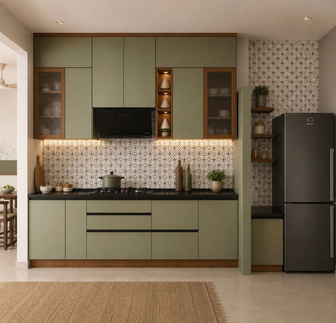 Modular kitchen — detail of countertop and storage