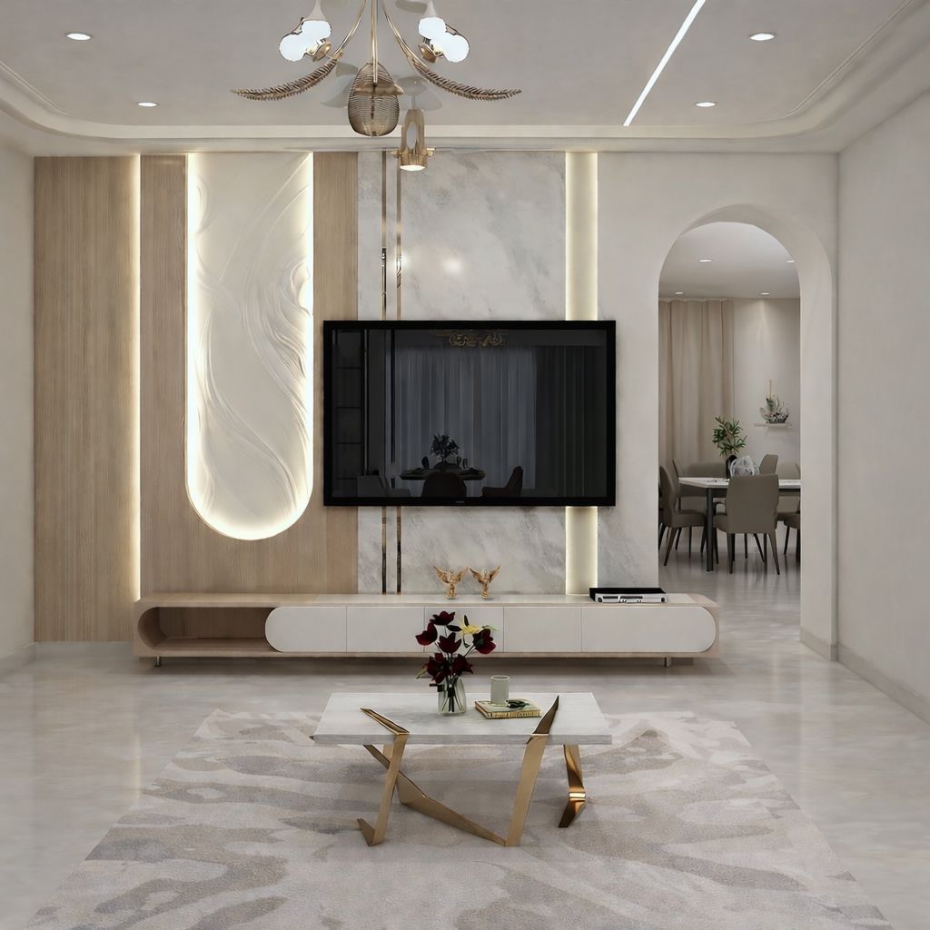 Living Room — Backlit Arch TV Wall
